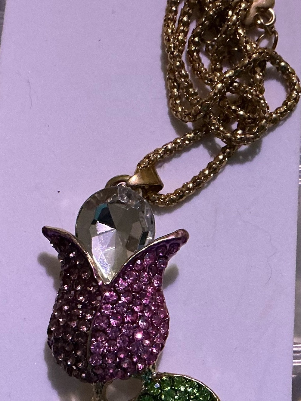 Pink Crystal Tulip Pendant Necklace - Women Jewelry